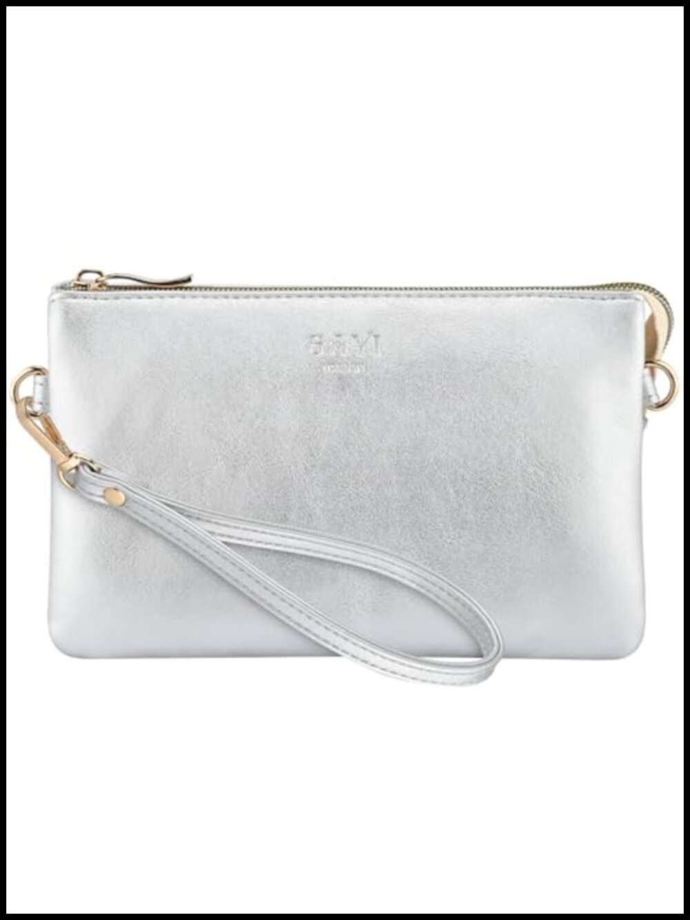 Faux Leather Wristlet Crossbody Clutch with Zipper Pockets